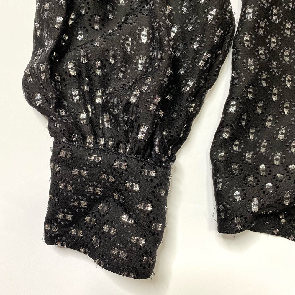 Paige Metallic Long Sleeve Bow Tie Silk Blouse