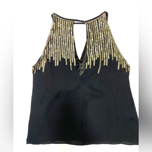 Parker 100% Silk Black and Gold Embellished Tank Top