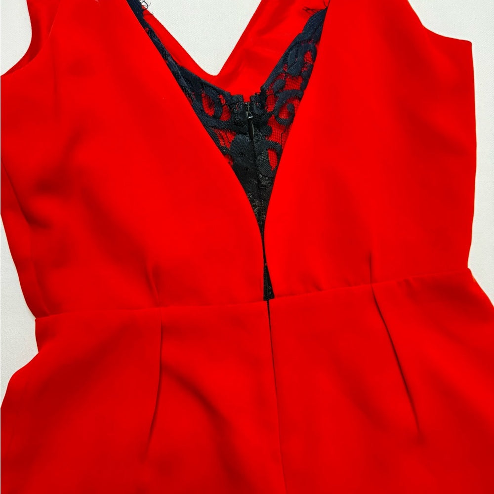Topshop Red Spaghetti Strap Lace Trim V-Neck Shorts Romper Size 2